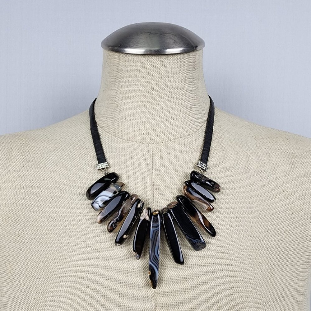 YOCHI Necklace Black Natural Stone Leather